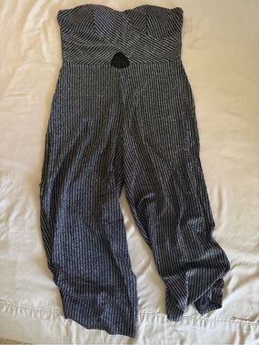 Fashion Nova Black & Silver Strapless Glitter Jumpsuit